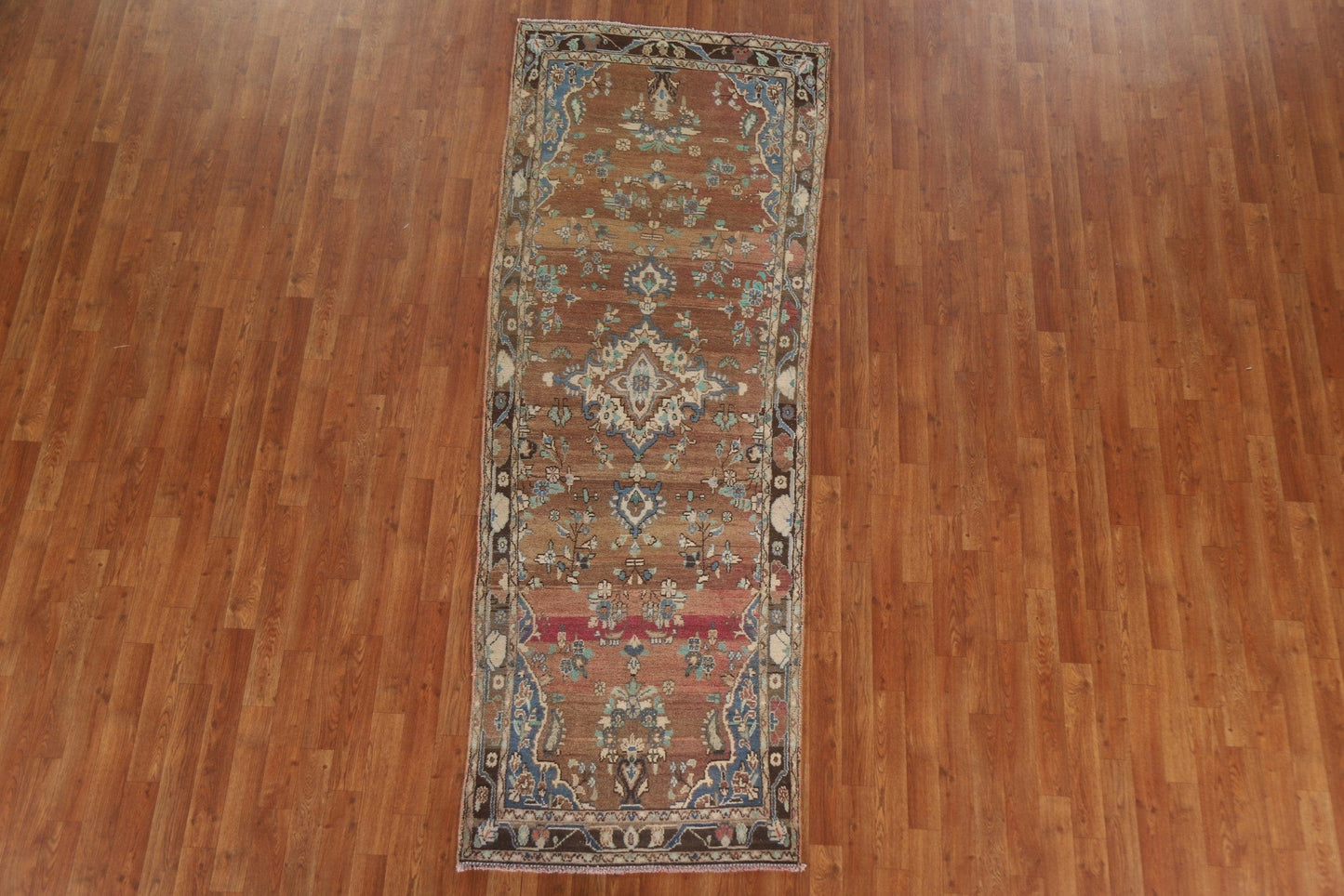 Brown Wool Hamedan Persian Runner Rug 3x9