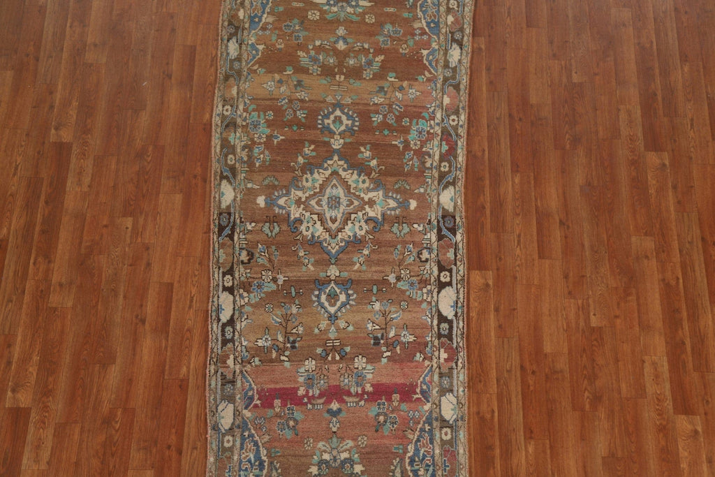 Brown Wool Hamedan Persian Runner Rug 3x9