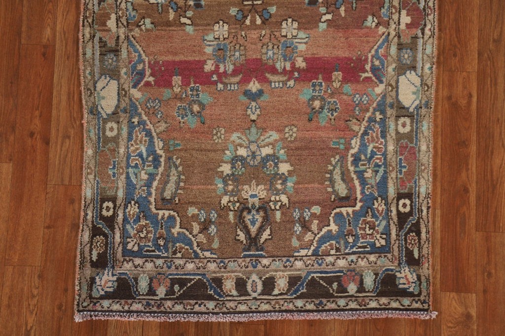 Brown Wool Hamedan Persian Runner Rug 3x9