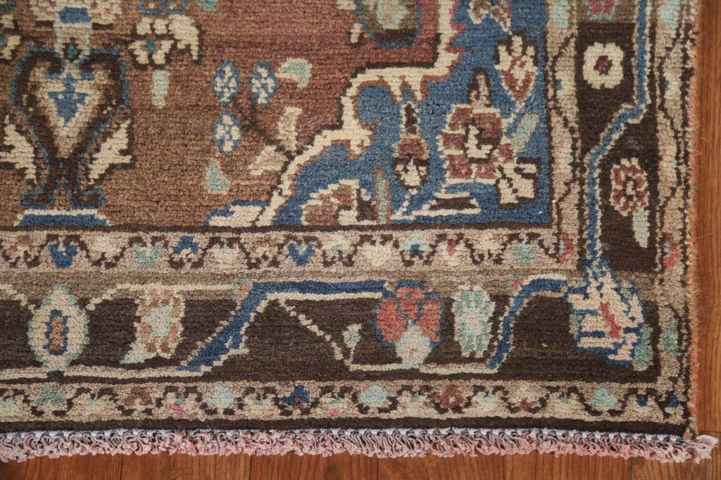 Brown Wool Hamedan Persian Runner Rug 3x9