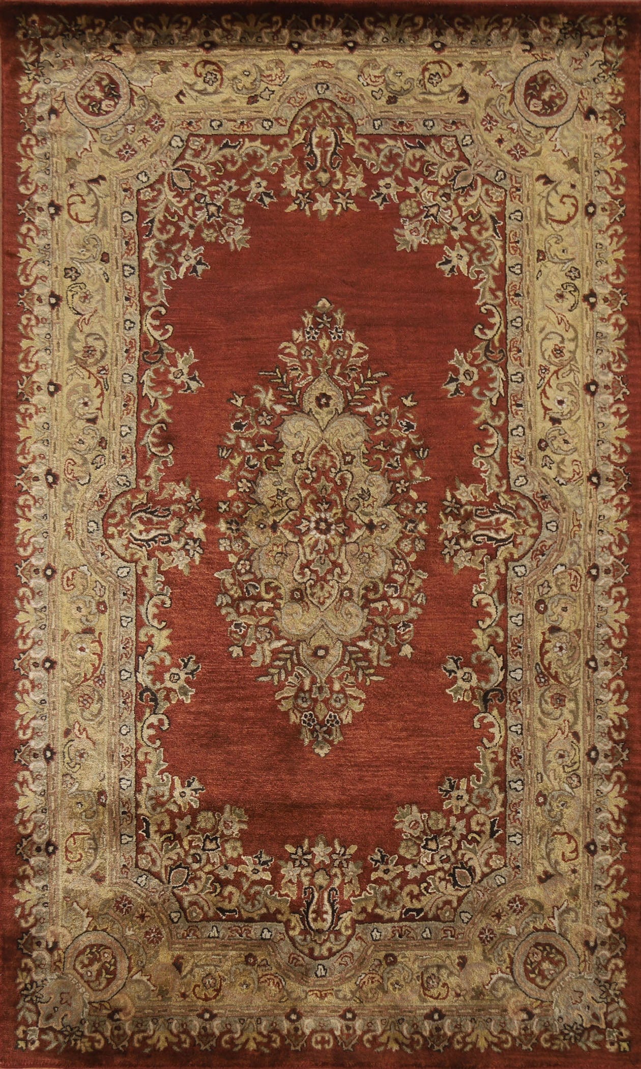 Hand-Tufted Wool Aubusson Indian Rug 5x8