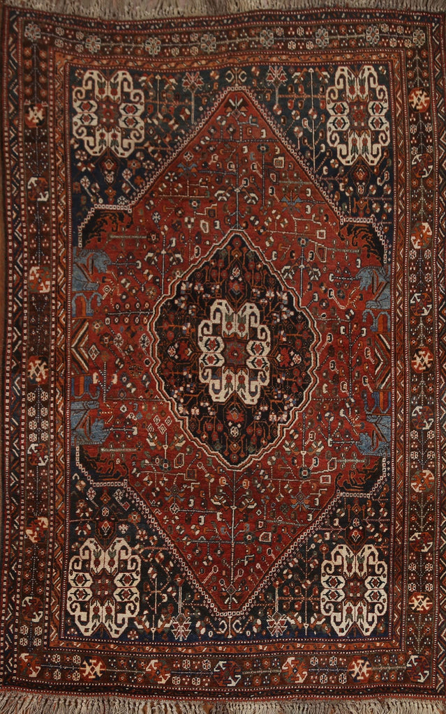 Vegetable Dye Antique Qashqai Persian Area Rug 6x8