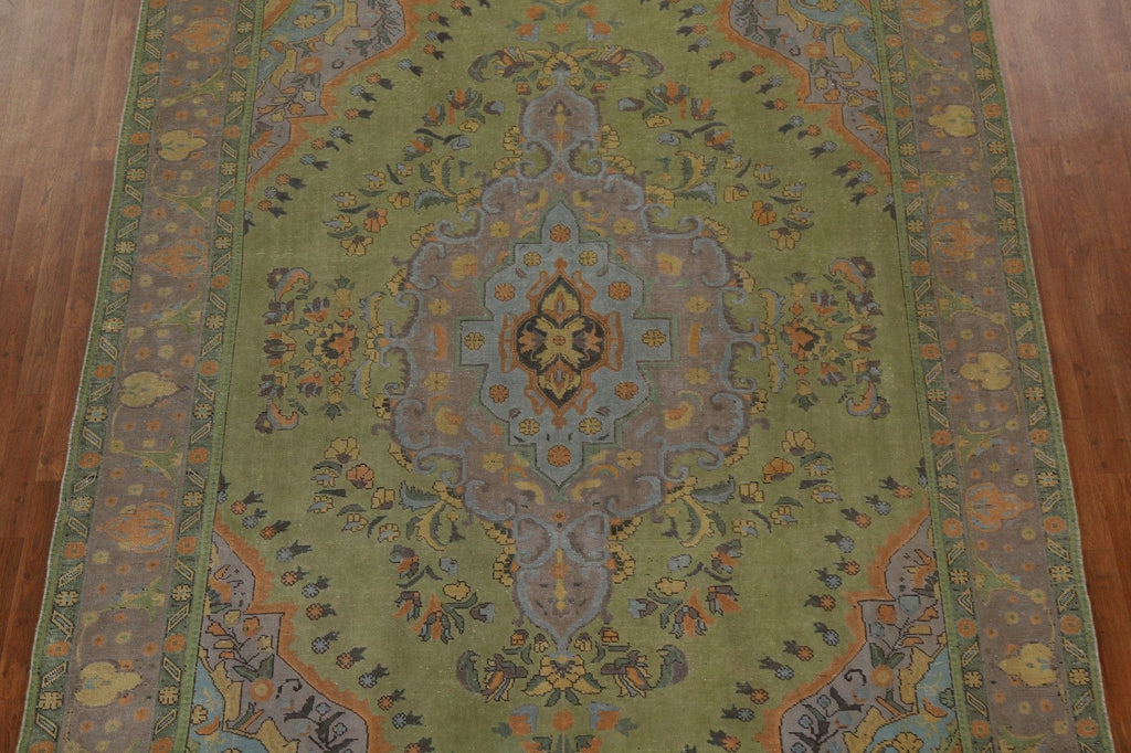 Over-Dyed Green Tabriz Persian Area Rug 8x11