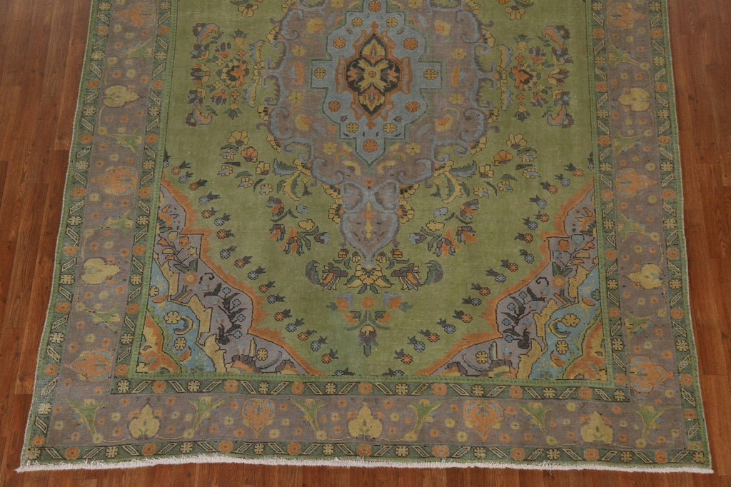 Over-Dyed Green Tabriz Persian Area Rug 8x11