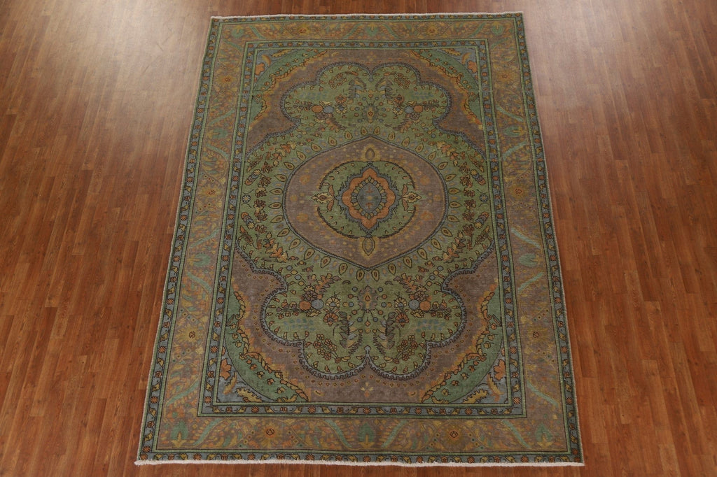 Over-Dyed Green Tabriz Persian Area Rug 8x11