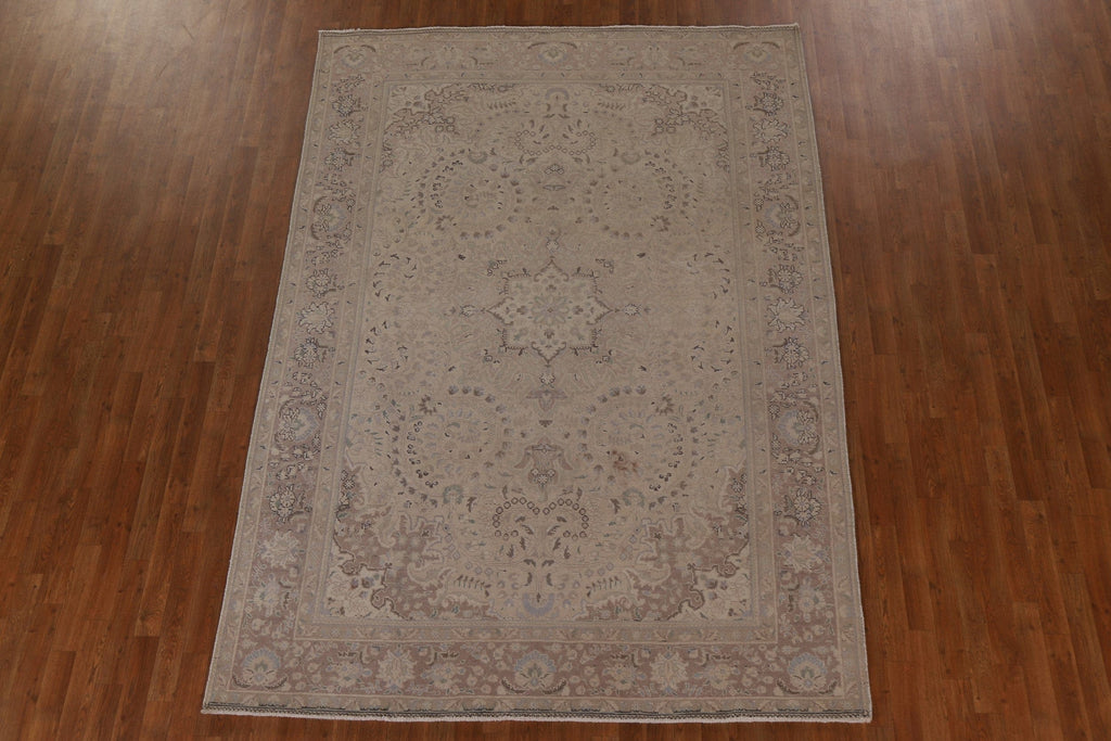 Distressed Vintage Tabriz Persian Area Rug 7x10