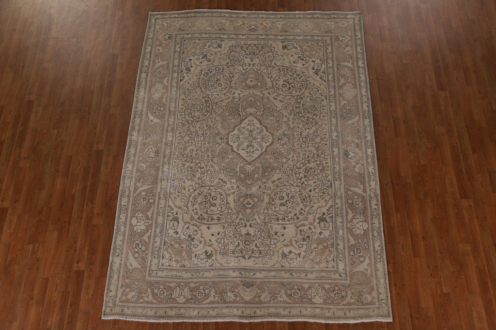 Distressed Muted Tabriz Persian Area Rug 7x9