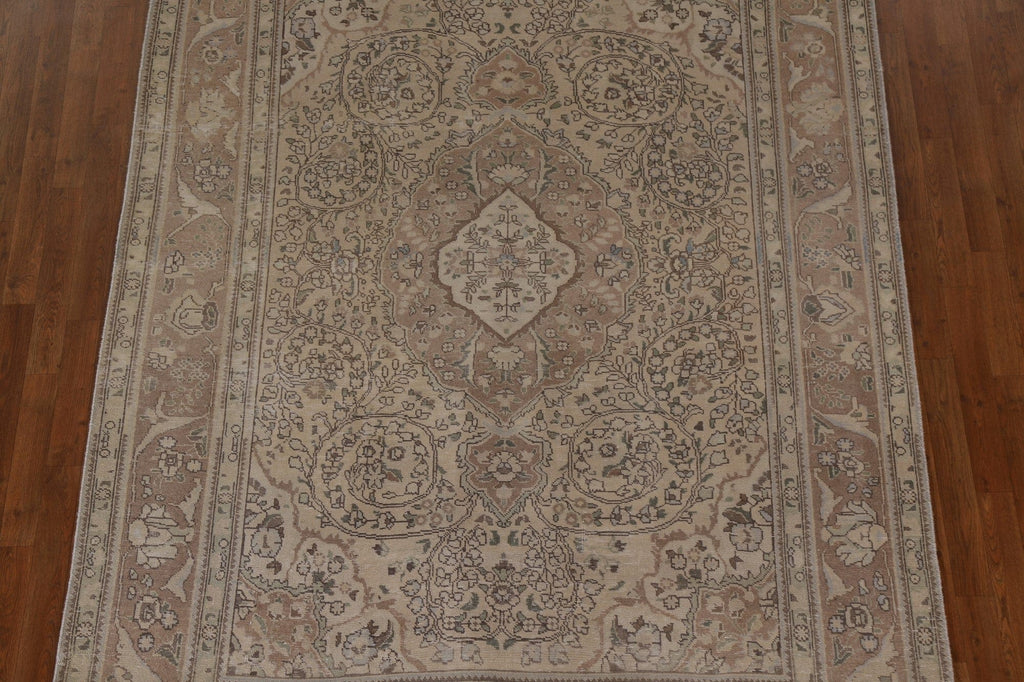 Distressed Muted Tabriz Persian Area Rug 7x9