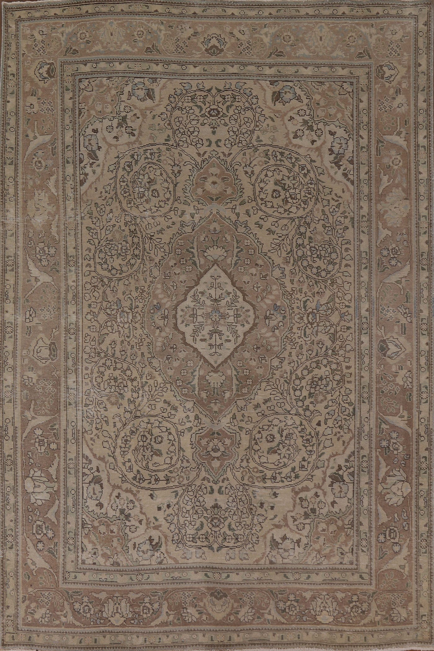 Distressed Muted Tabriz Persian Area Rug 7x9