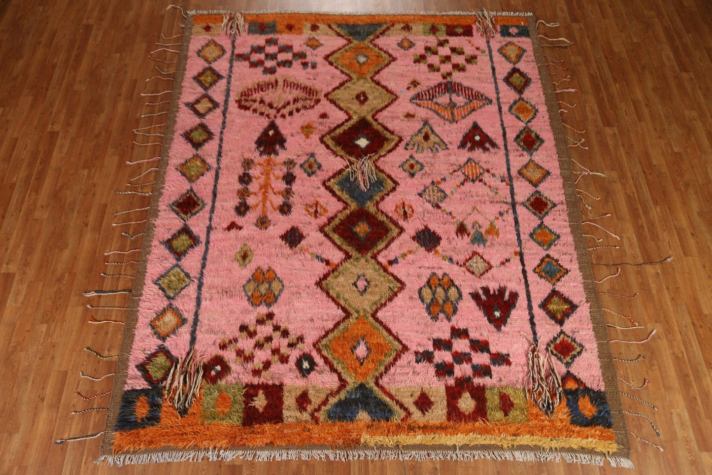 Pink Geometric Moroccan Wool Area Rug 8x10