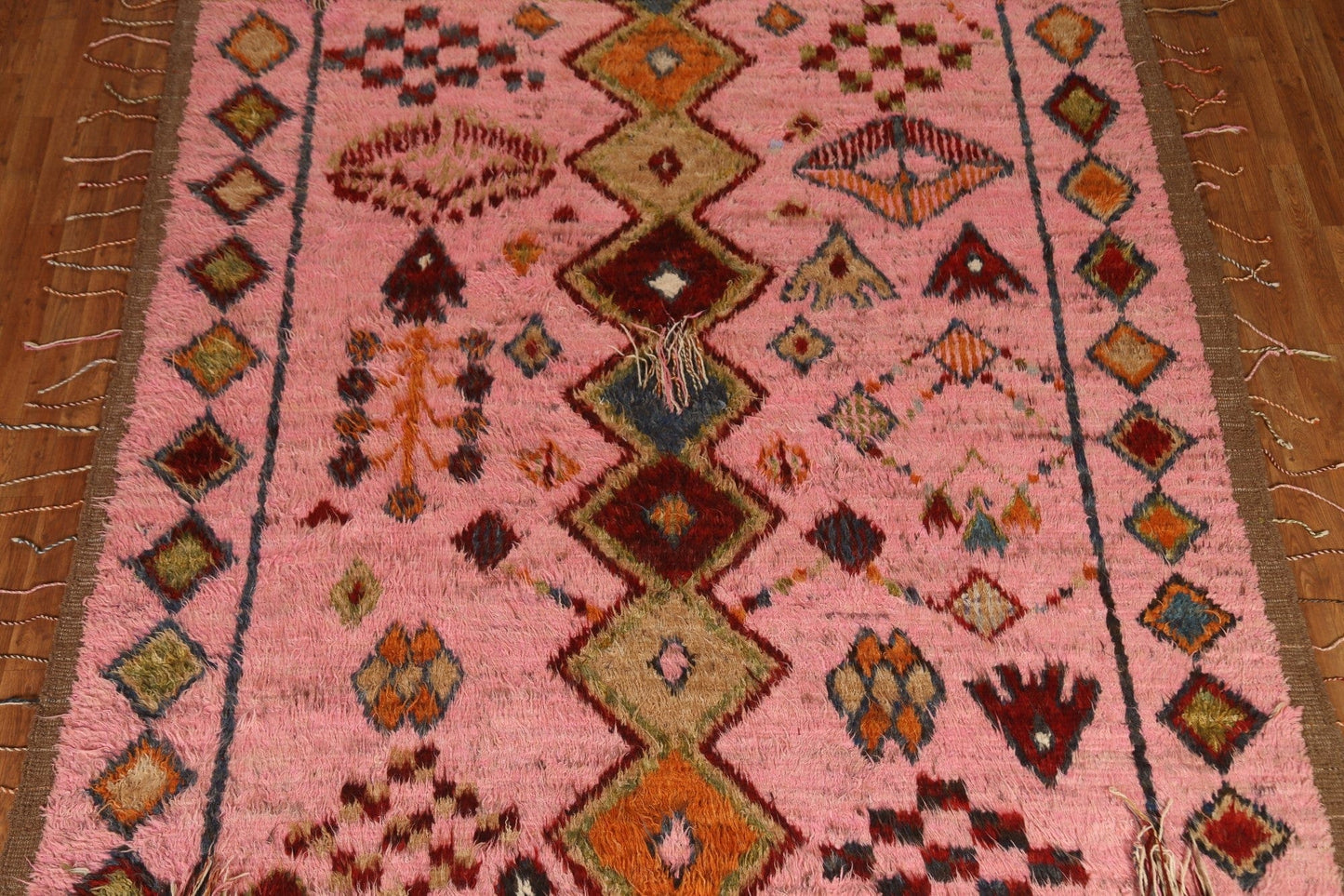 Pink Geometric Moroccan Wool Area Rug 8x10