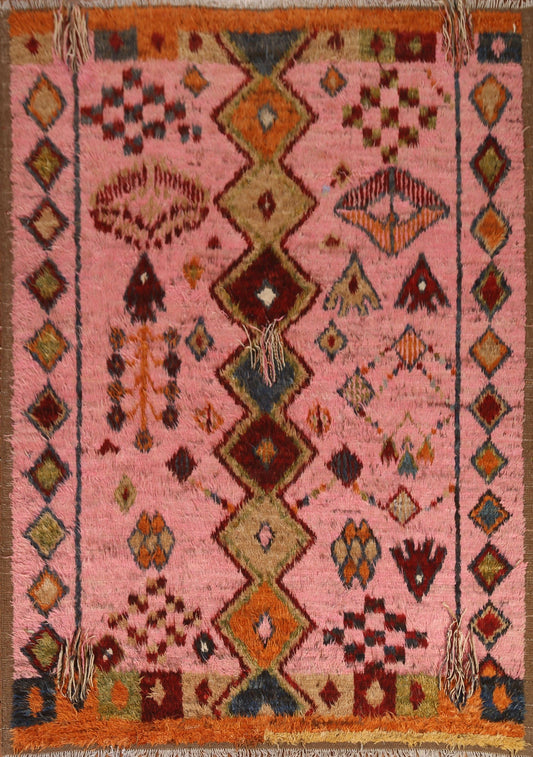 Pink Geometric Moroccan Wool Area Rug 8x10