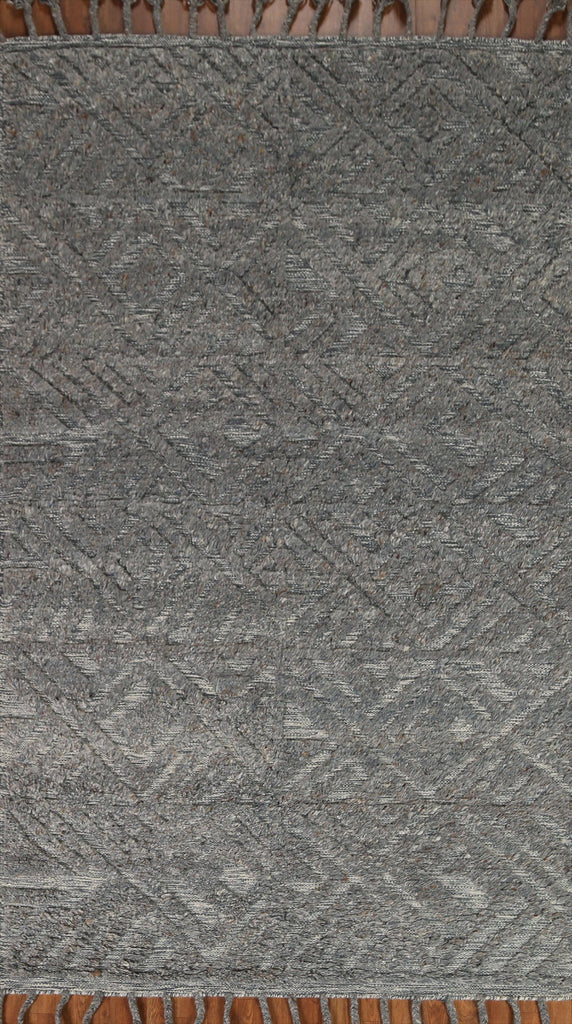 Grey Wool Moroccan Oriental Area Rug 5x8