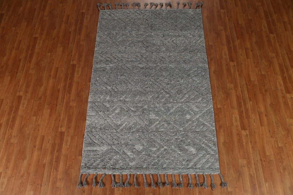 Grey Wool Moroccan Oriental Area Rug 5x8