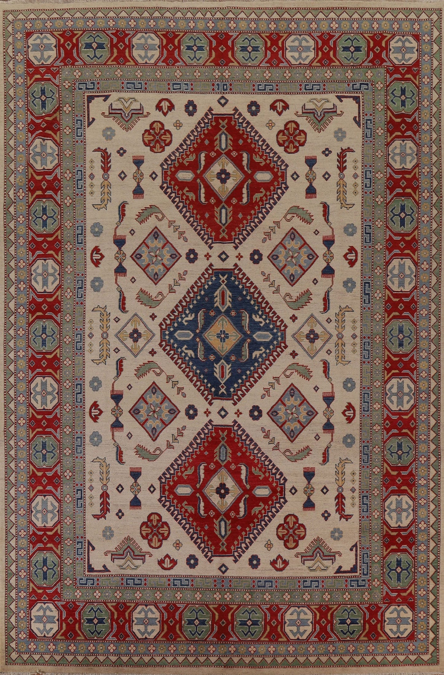 Geometric Kazak Vegetable Dye Area Rug 9x12