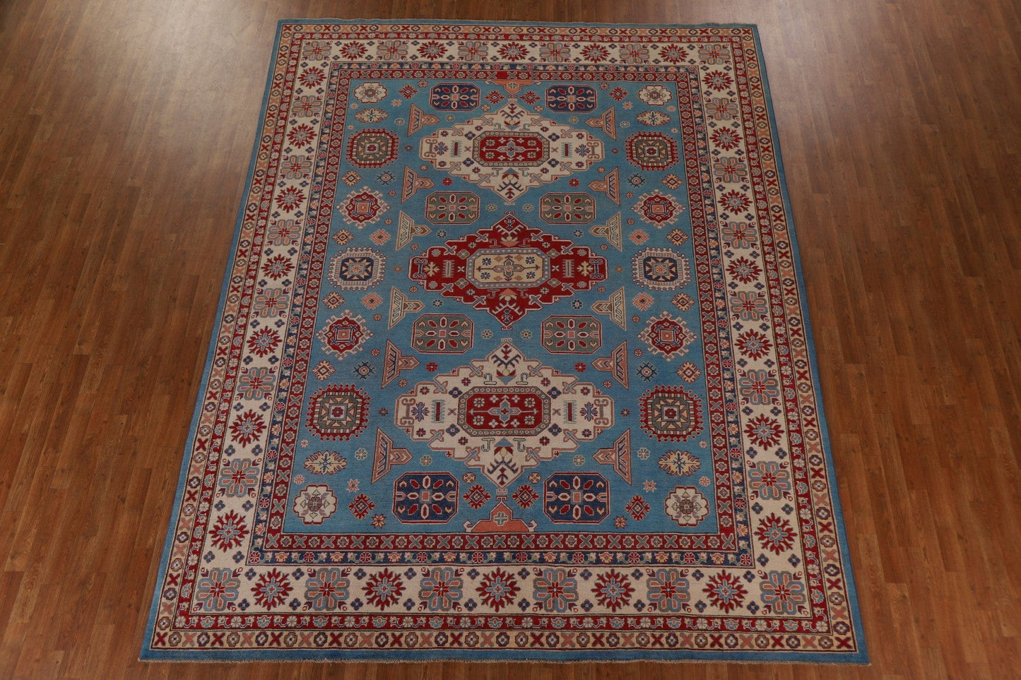 Light Blue Kazak Vegetable Dye Area Rug 9x12