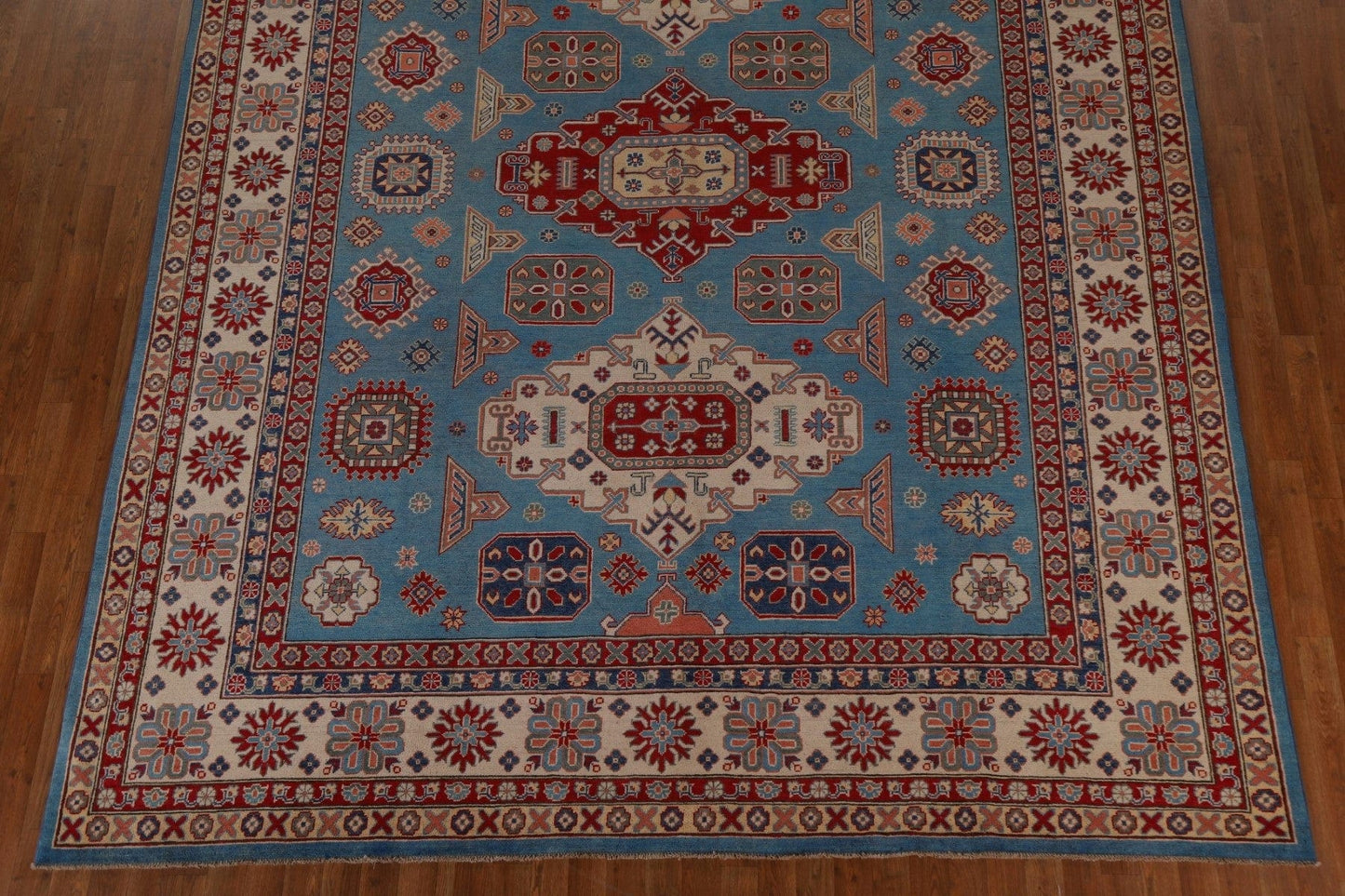 Light Blue Kazak Vegetable Dye Area Rug 9x12