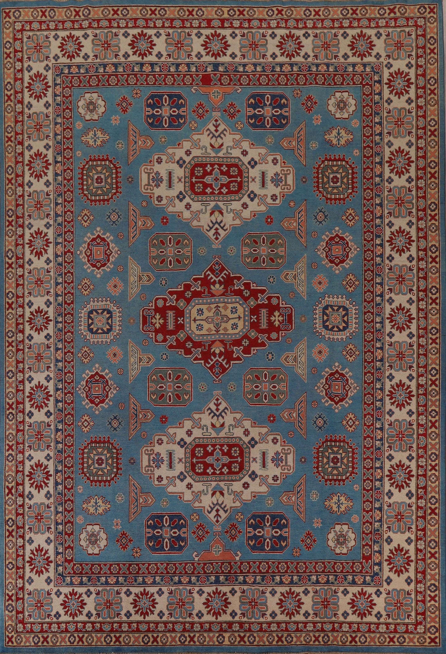 Light Blue Kazak Vegetable Dye Area Rug 9x12