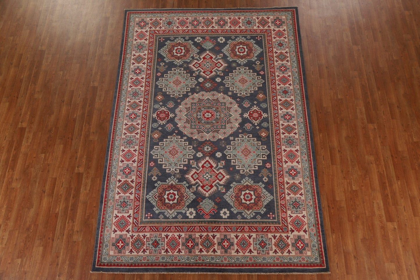 Geometric Kazak Vegetable Dye Area Rug 7x10