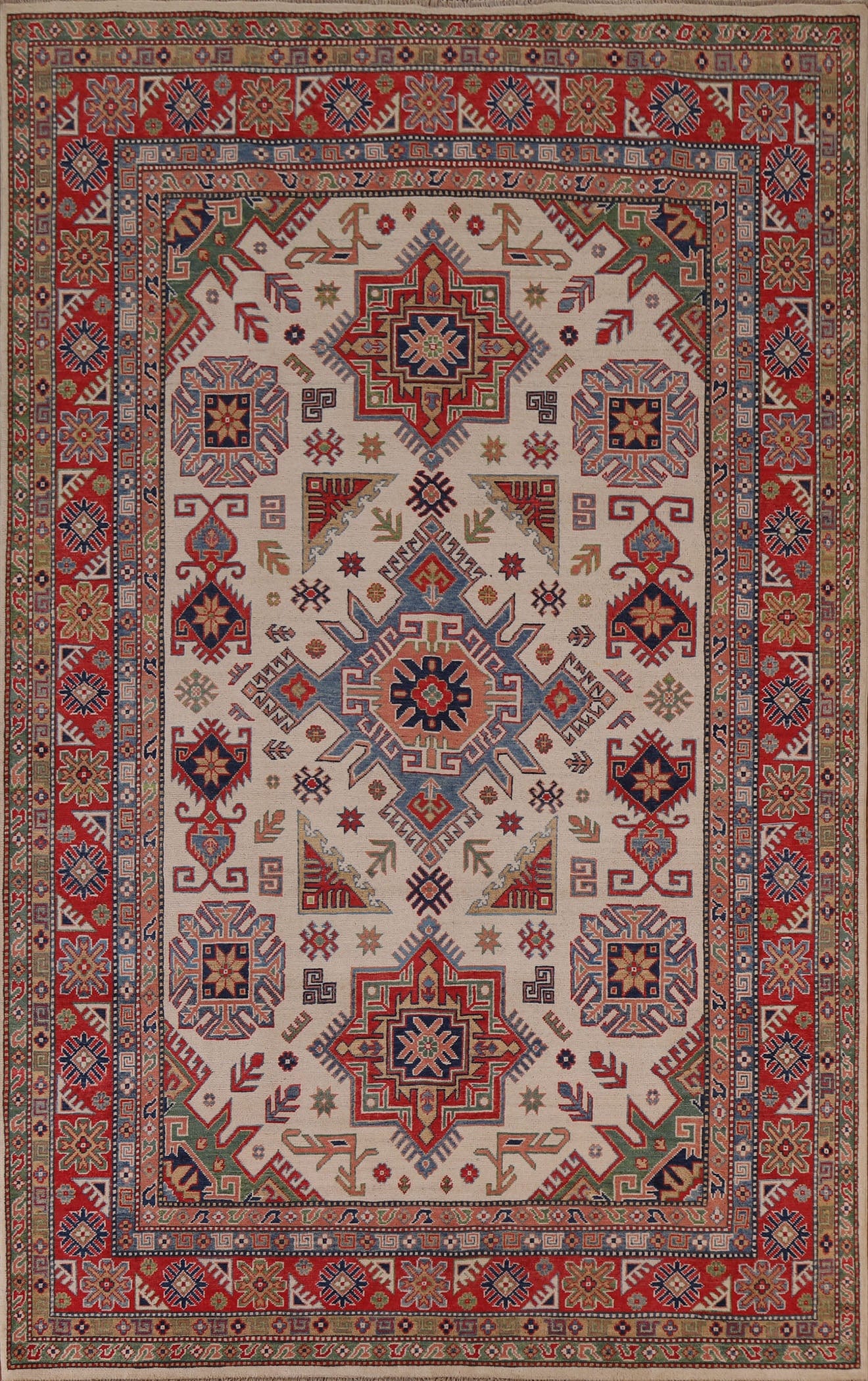 Ivory Kazak Vegetable Dye Area Rug 7x10