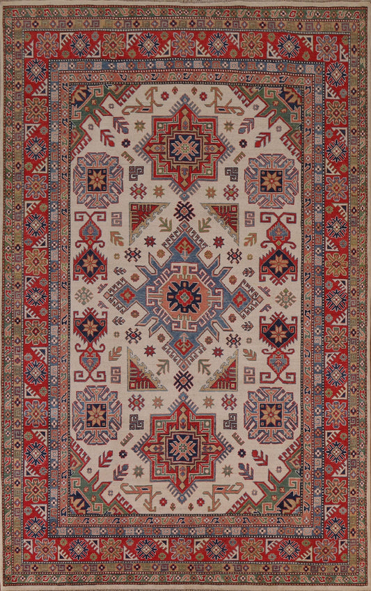 Ivory Kazak Vegetable Dye Area Rug 7x10