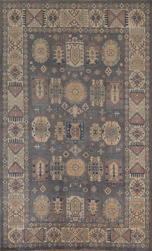 Grey Wool Kazak Vegetable Dye Area Rug 7x10