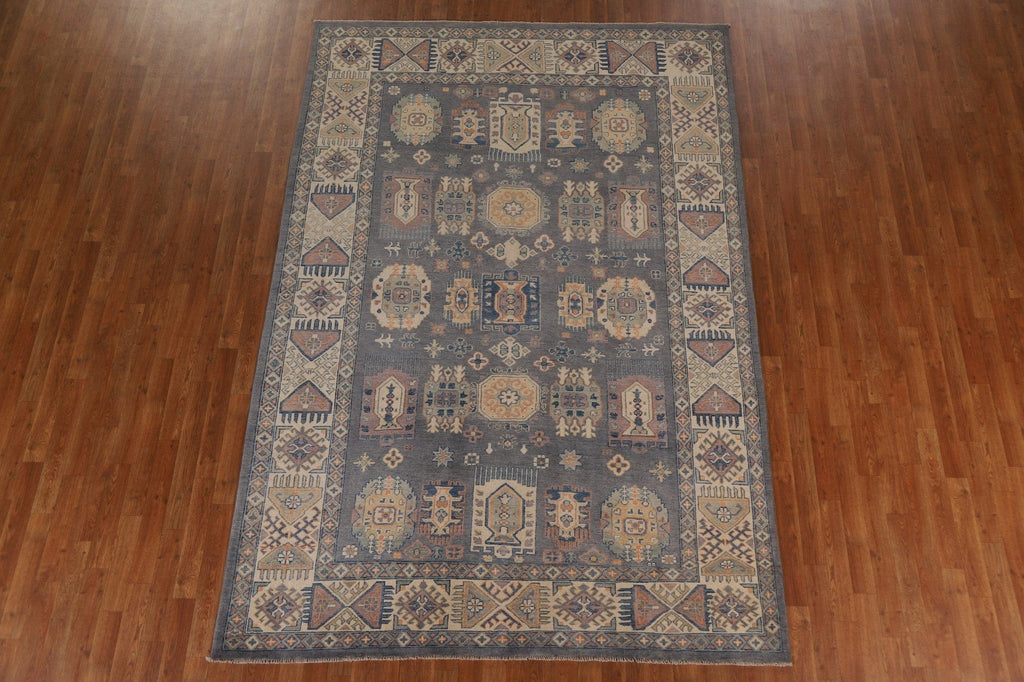 Grey Wool Kazak Vegetable Dye Area Rug 7x10