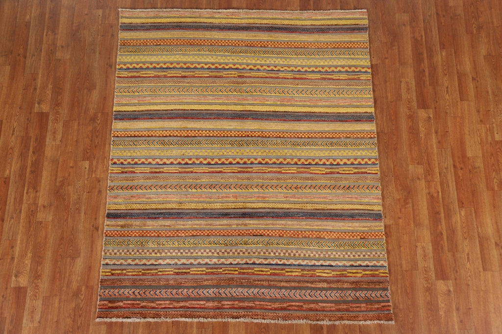 Striped Gabbeh Kashkoli Wool Area Rug 5x6