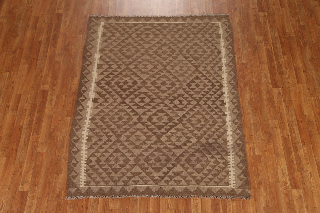 Brown Kilim Hand Woven Area Rug 5x7