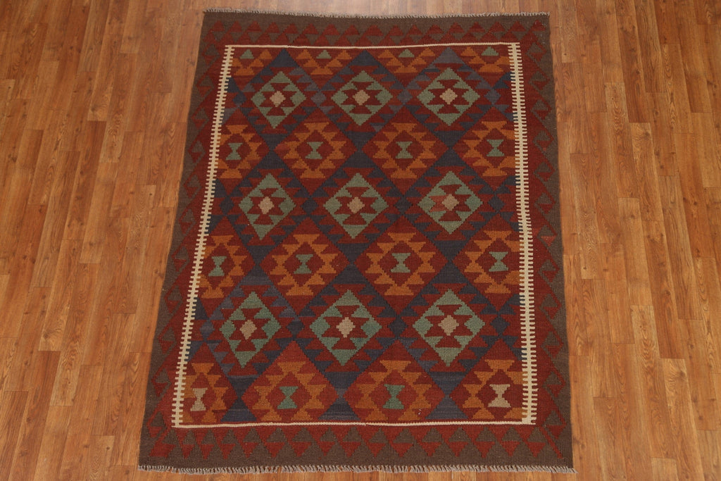 Geometric Kilim Hand Woven Area Rug 5x6