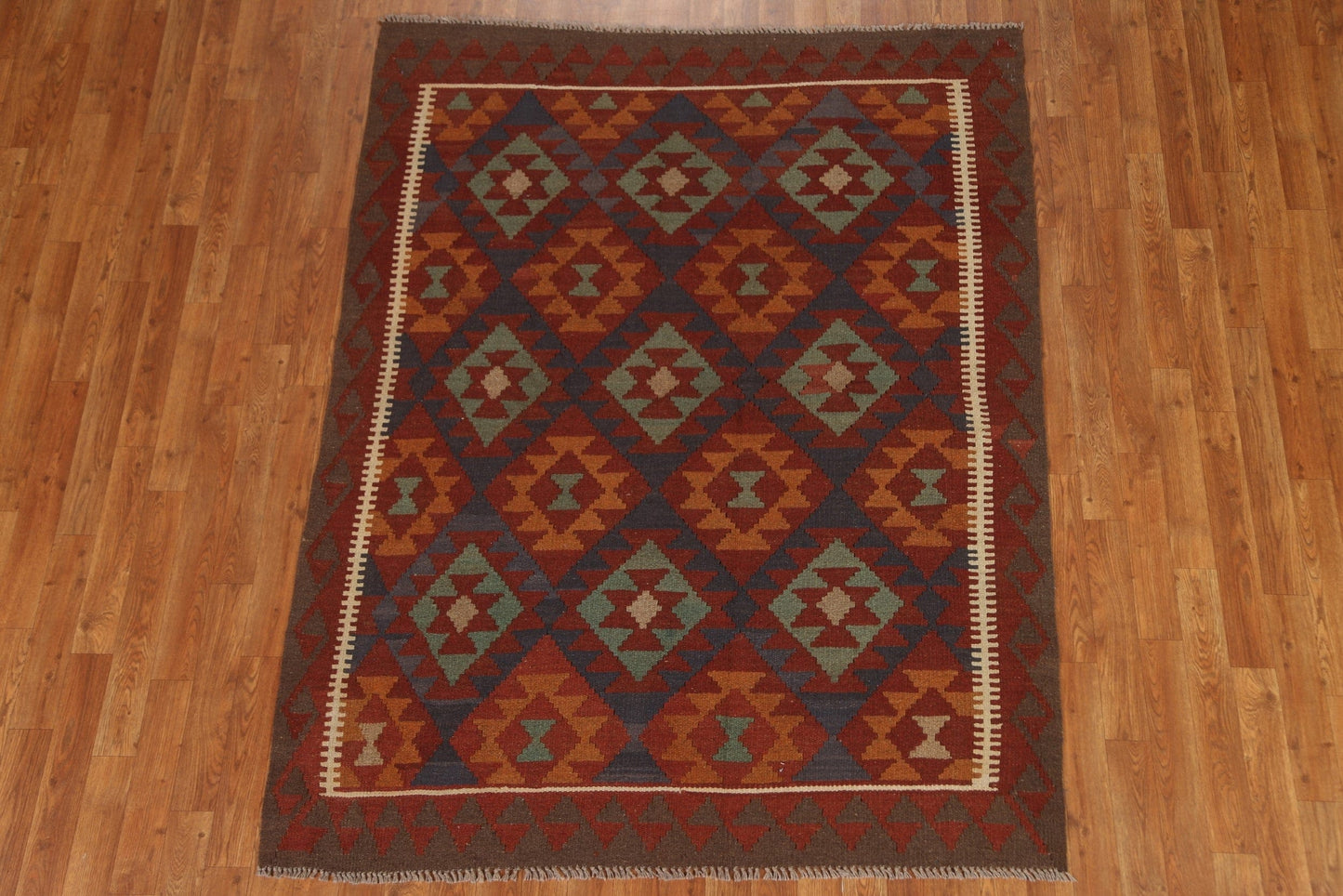 Geometric Kilim Hand Woven Area Rug 5x6