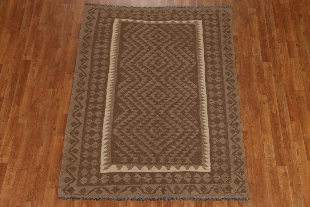 Brown Kilim Hand Woven Area Rug 5x6