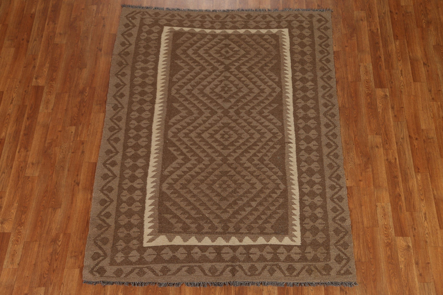 Brown Kilim Hand Woven Area Rug 5x6