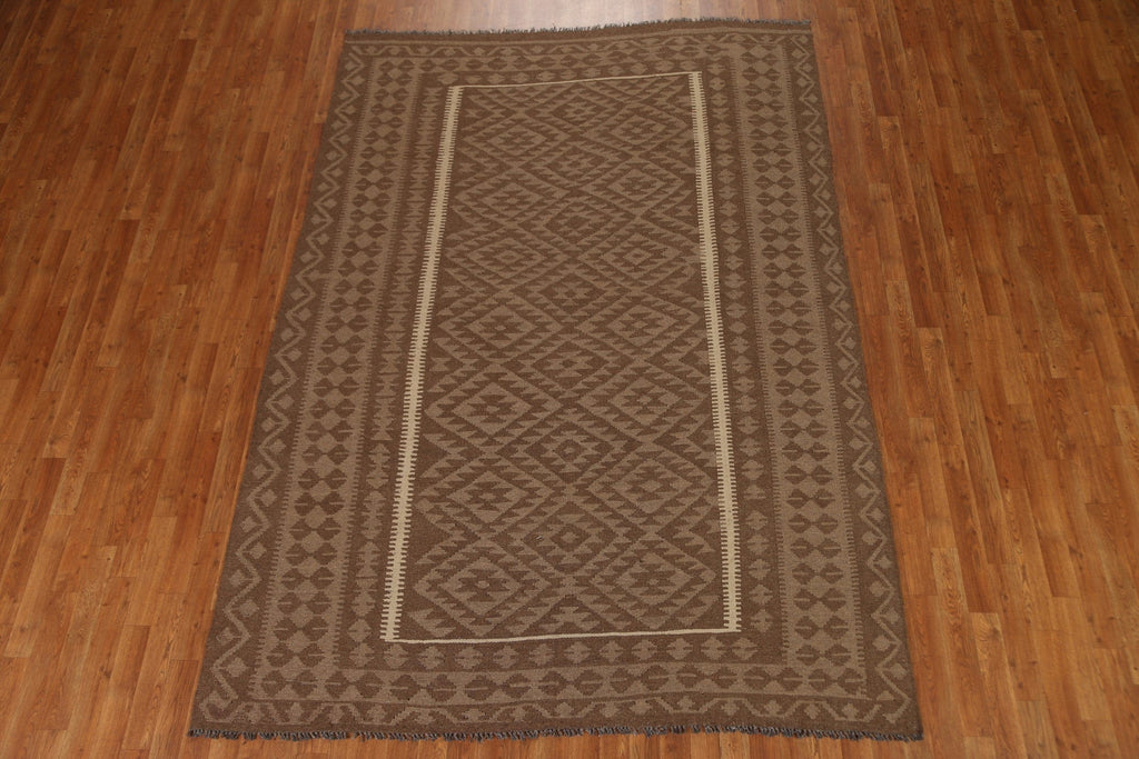 Brown Wool Kilim Hand Woven Area Rug 6x9