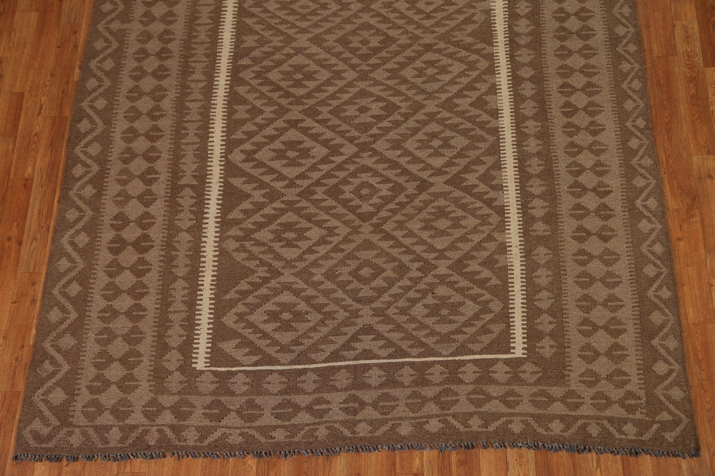 Brown Wool Kilim Hand Woven Area Rug 6x9