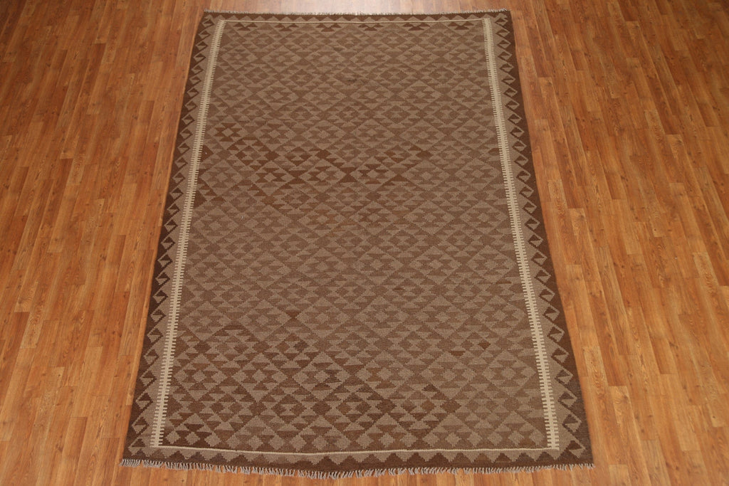 Brown Kilim Hand Woven Area Rug 7x10