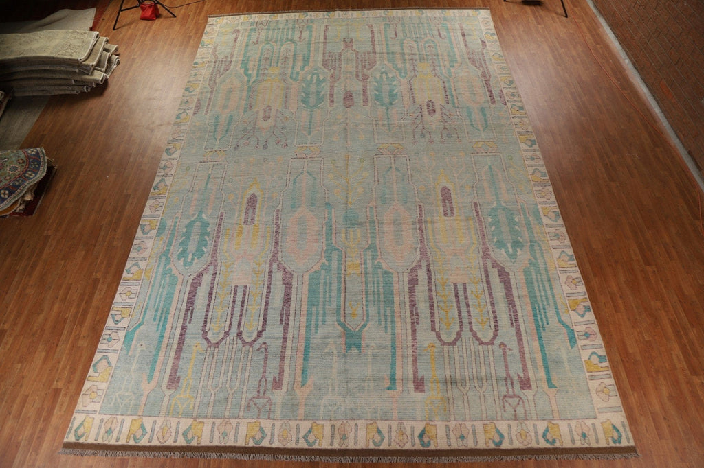 Turquoise Blue Oushak Vegetable Dye Large Rug 13x20