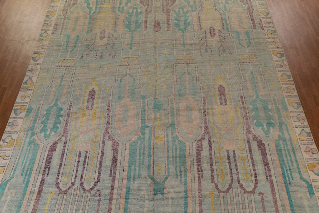 Turquoise Blue Oushak Vegetable Dye Large Rug 13x20