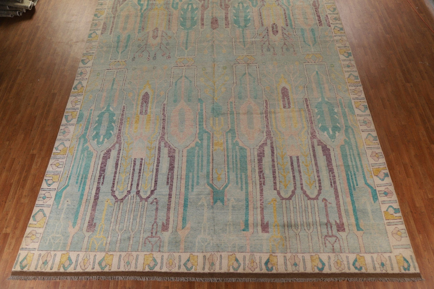 Turquoise Blue Oushak Vegetable Dye Large Rug 13x20