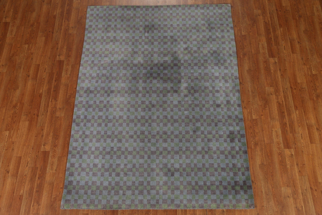 Checkered Gabbeh Gray/ Blue Area Rug 5x7