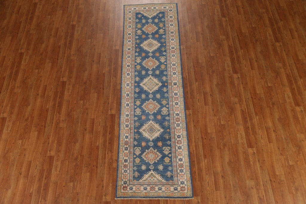 Blue Geometric Kazak Pakistani Runner Rug 3x9