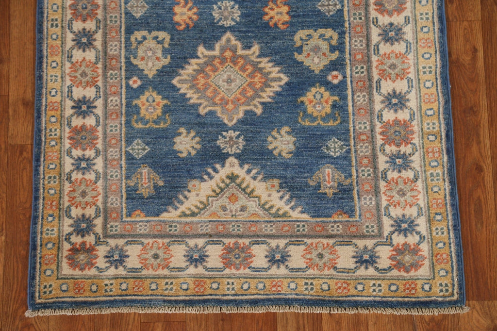 Blue Geometric Kazak Pakistani Runner Rug 3x9