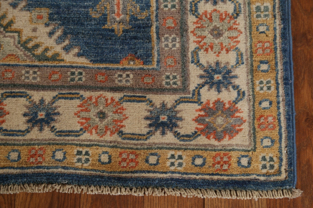 Blue Geometric Kazak Pakistani Runner Rug 3x9