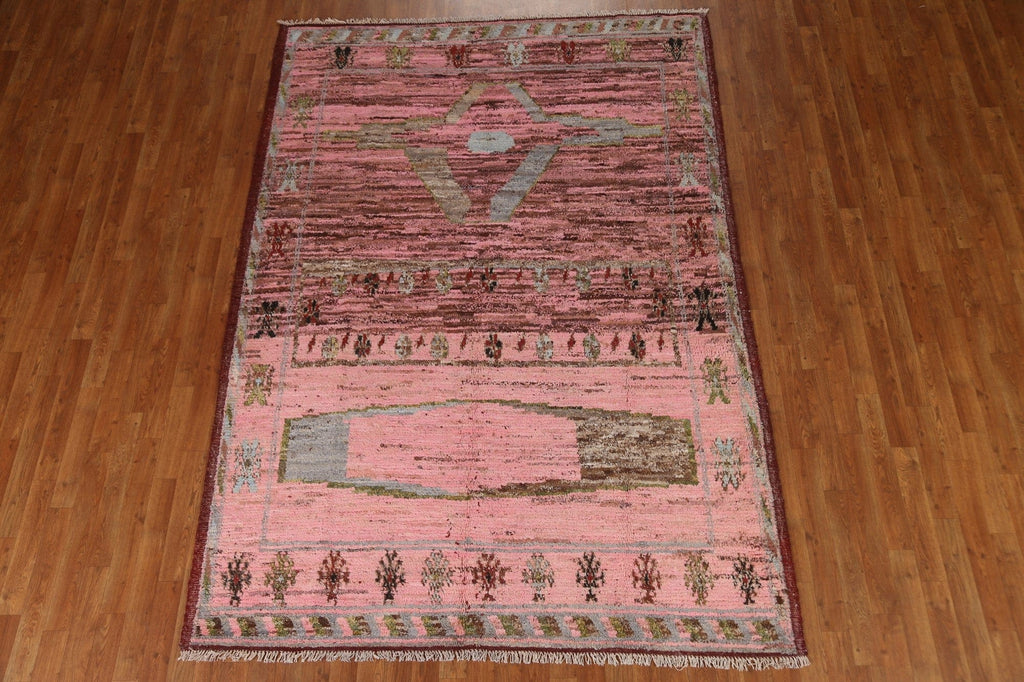 Pink Wool Moroccan Oriental Area Rug 6x9