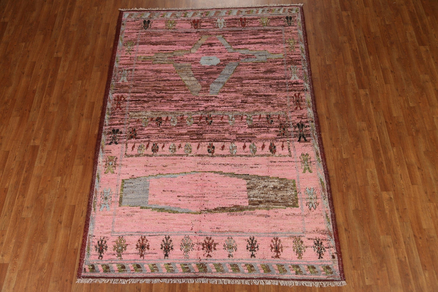 Pink Wool Moroccan Oriental Area Rug 6x9