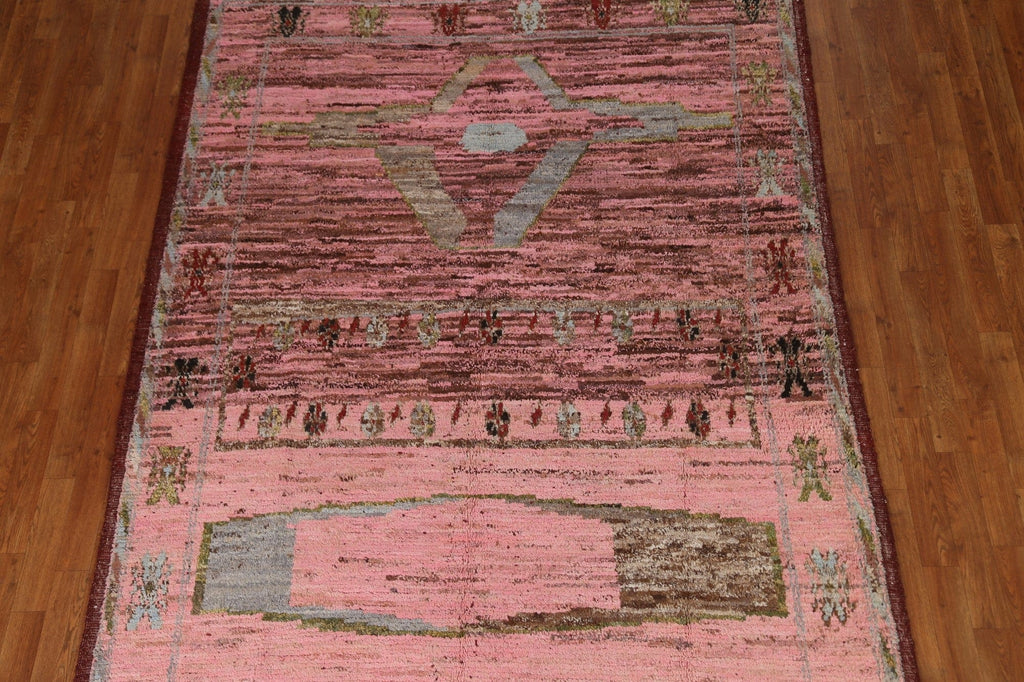 Pink Wool Moroccan Oriental Area Rug 6x9