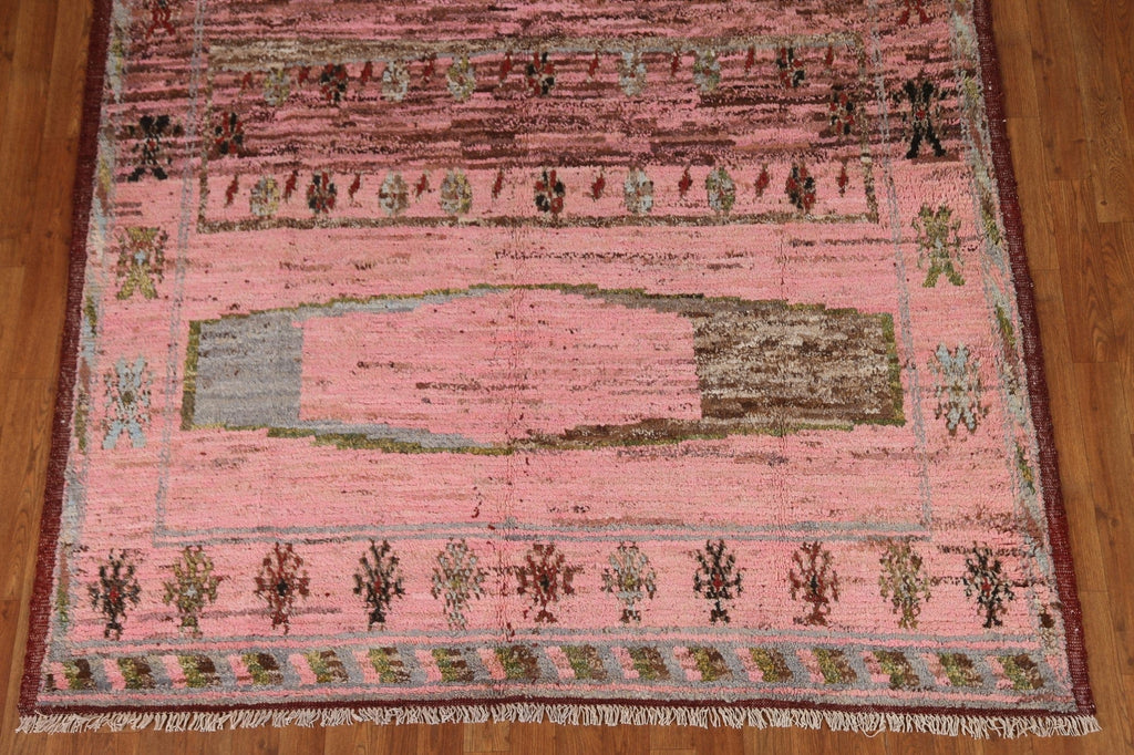 Pink Wool Moroccan Oriental Area Rug 6x9