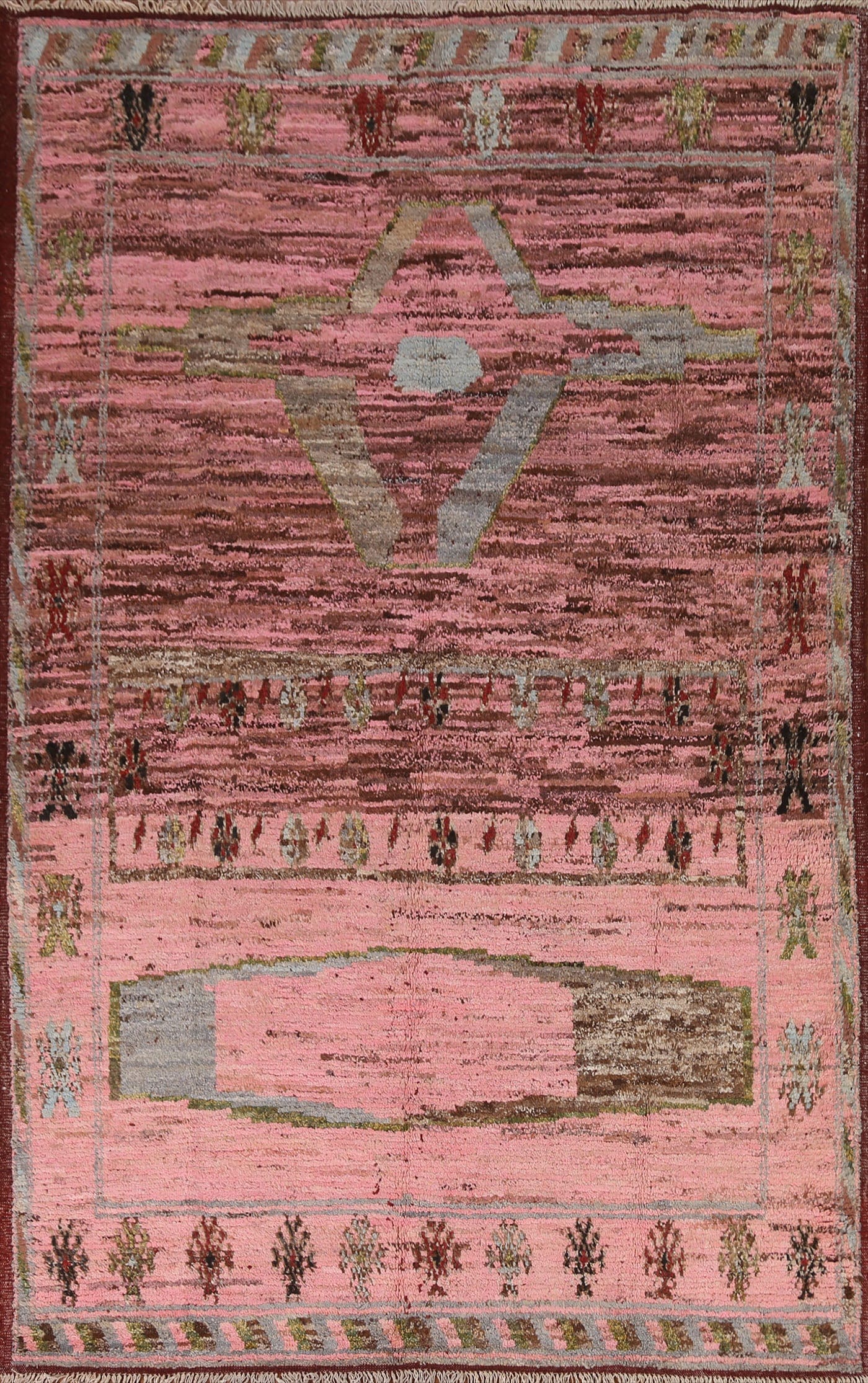 Pink Wool Moroccan Oriental Area Rug 6x9