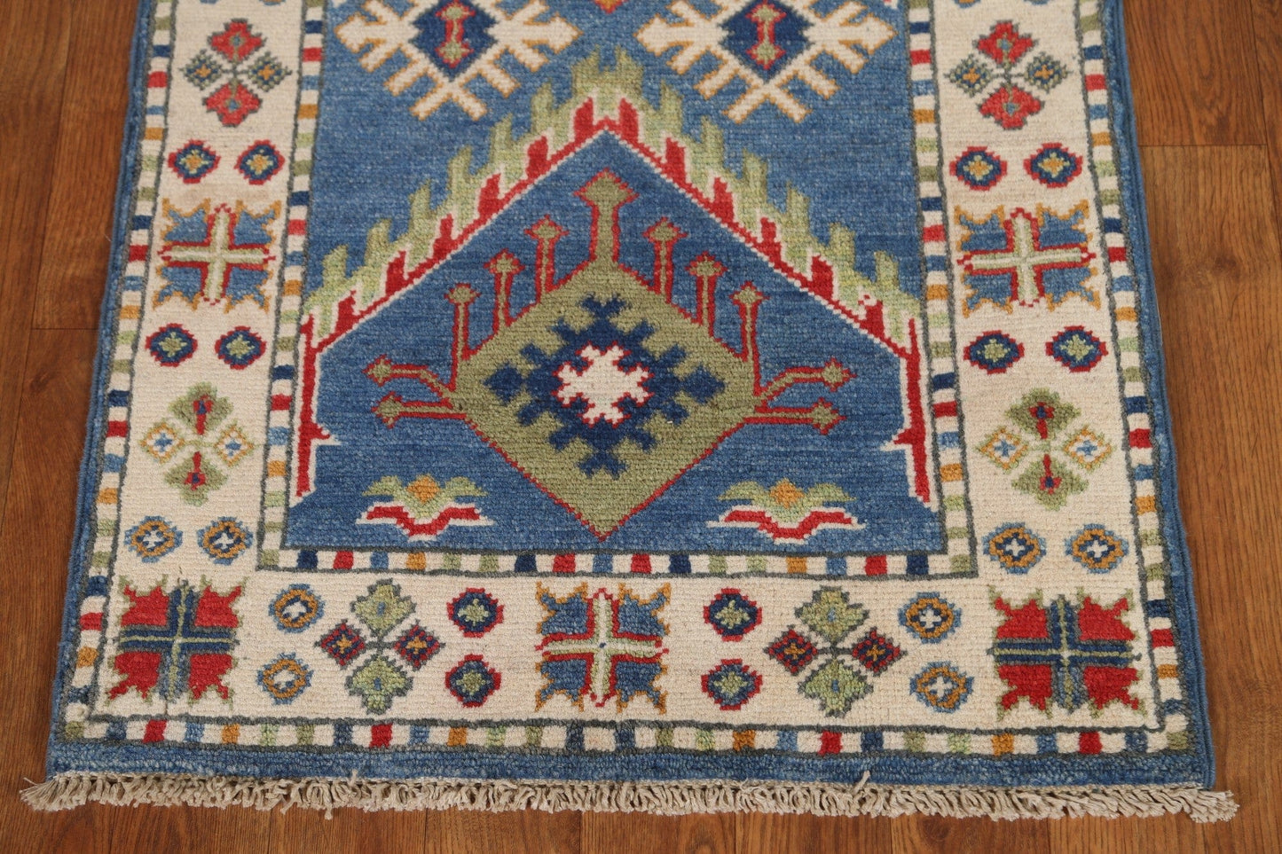 Light Blue Kazak Oriental Runner Rug 2x10