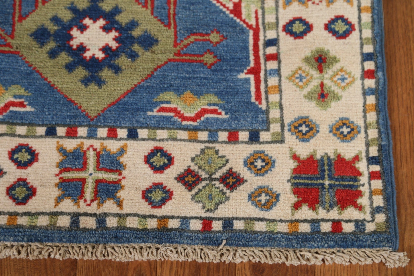 Light Blue Kazak Oriental Runner Rug 2x10